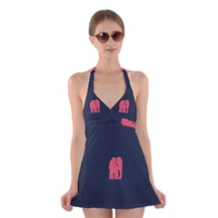 Animals Elephant Pink Blue Halter Swimsuit Dress