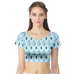 Ace Hibiscus Blue Diamond Plaid Triangle Short Sleeve Crop Top (tight Fit) by Alisyart