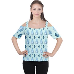 Ace Hibiscus Blue Diamond Plaid Triangle Women s Cutout Shoulder Tee