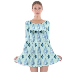 Ace Hibiscus Blue Diamond Plaid Triangle Long Sleeve Skater Dress