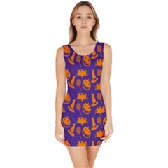 Witch Hat Pumpkin Candy Helloween Purple Orange Sleeveless Bodycon Dress