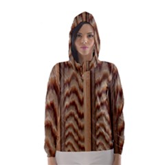 Wood Grain Texture Brown Hooded Wind Breaker (Women)