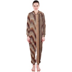 Wood Grain Texture Brown Hooded Jumpsuit (ladies) 