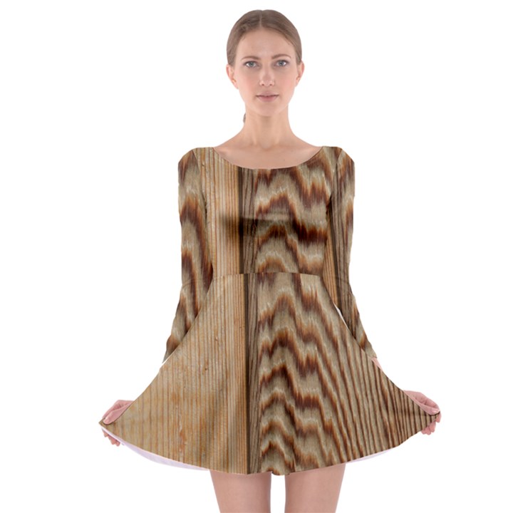 Wood Grain Texture Brown Long Sleeve Skater Dress