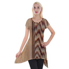 Wood Grain Texture Brown Short Sleeve Side Drop Tunic