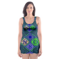 African Fabric Number Alphabeth Diamond Skater Dress Swimsuit by Alisyart