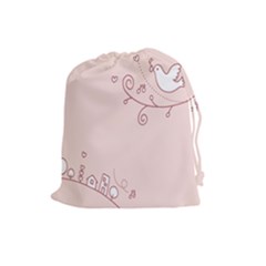 Bird City Sing Pink Notes Music Drawstring Pouches (large) 