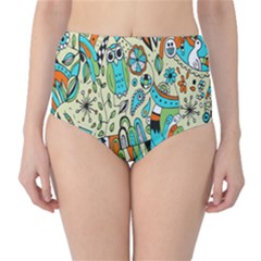 Animals Caterpillar Worm Owl Snake Leaf Flower Floral High-waist Bikini Bottoms