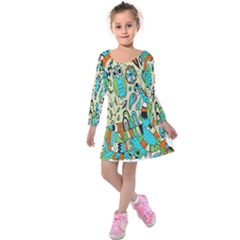 Animals Caterpillar Worm Owl Snake Leaf Flower Floral Kids  Long Sleeve Velvet Dress by Alisyart