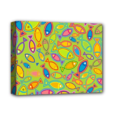 Animals Fish Green Pink Blue Green Yellow Water River Sea Deluxe Canvas 14  X 11  by Alisyart