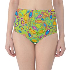 Animals Fish Green Pink Blue Green Yellow Water River Sea High-waist Bikini Bottoms