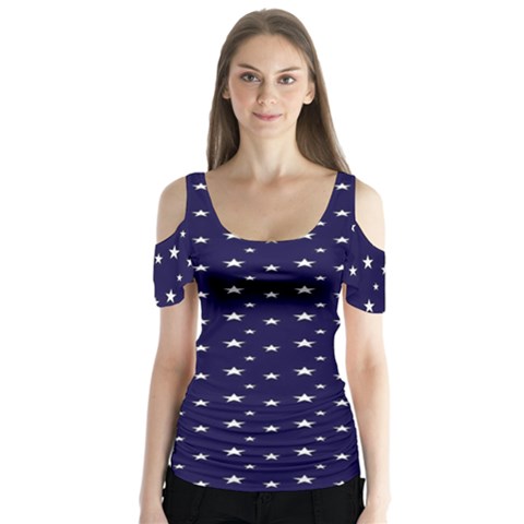 Blue Star Butterfly Sleeve Cutout Tee  by Alisyart