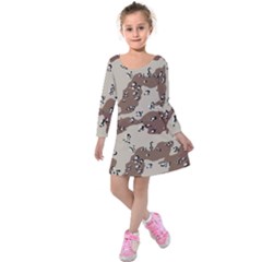 Camouflage Army Disguise Grey Brown Kids  Long Sleeve Velvet Dress by Alisyart