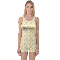 Branch Spring Texture Leaf Fruit Yellow One Piece Boyleg Swimsuit