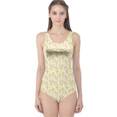 Branch Spring Texture Leaf Fruit Yellow One Piece Swimsuit by Alisyart