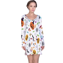 Candy Pumpkins Bat Helloween Star Hat Long Sleeve Nightdress by Alisyart