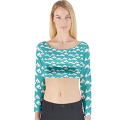 Cloud Blue Sky Sea Beach Bird Long Sleeve Crop Top by Alisyart