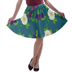 Caterpillar Flower Floral Leaf Rose White Purple Green Yellow Animals A-line Skater Skirt