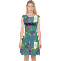 Caterpillar Flower Floral Leaf Rose White Purple Green Yellow Animals Capsleeve Midi Dress