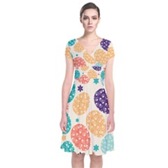 Egg Flower Floral Circle Orange Purple Blue Short Sleeve Front Wrap Dress by Alisyart