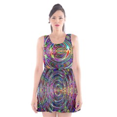 Wave Line Colorful Brush Particles Scoop Neck Skater Dress