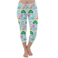 Flower Arrangements Season Sunflower Green Blue Pink Red Waves Capri Winter Leggings 