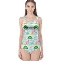 Flower Arrangements Season Sunflower Green Blue Pink Red Waves One Piece Swimsuit View1