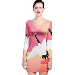 Goose Swan Pink Orange White Animals Fly Long Sleeve Velvet Bodycon Dress