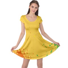 Paint Stains Spot Yellow Orange Green Cap Sleeve Dresses by Alisyart