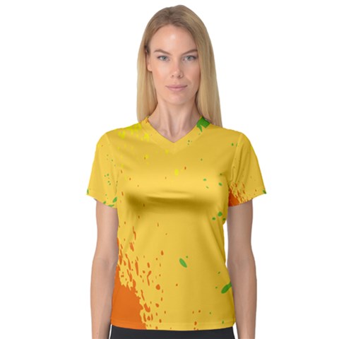 Paint Stains Spot Yellow Orange Green Women s V-neck Sport Mesh Tee by Alisyart