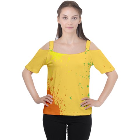 Paint Stains Spot Yellow Orange Green Women s Cutout Shoulder Tee by Alisyart