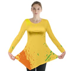 Paint Stains Spot Yellow Orange Green Long Sleeve Tunic  by Alisyart