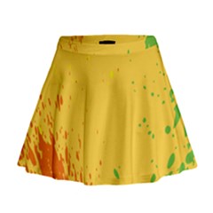 Paint Stains Spot Yellow Orange Green Mini Flare Skirt by Alisyart