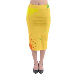 Paint Stains Spot Yellow Orange Green Midi Pencil Skirt by Alisyart