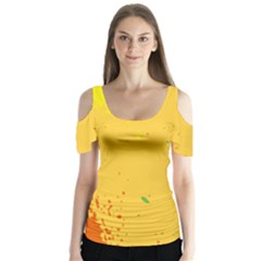 Paint Stains Spot Yellow Orange Green Butterfly Sleeve Cutout Tee 