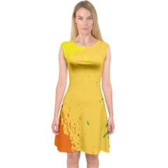 Paint Stains Spot Yellow Orange Green Capsleeve Midi Dress by Alisyart