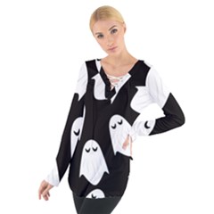 Ghost Halloween Pattern Women s Tie Up Tee by Amaryn4rt