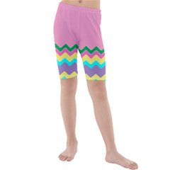 Easter Chevron Pattern Stripes Kids  Mid Length Swim Shorts