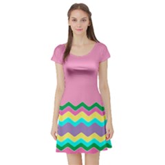 Easter Chevron Pattern Stripes Short Sleeve Skater Dress by Amaryn4rt