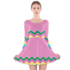 Easter Chevron Pattern Stripes Long Sleeve Velvet Skater Dress by Amaryn4rt