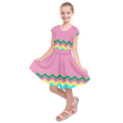 Easter Chevron Pattern Stripes Kids  Short Sleeve Dress