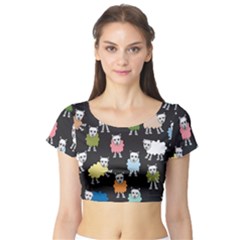 Sheep Cartoon Colorful Short Sleeve Crop Top (tight Fit)