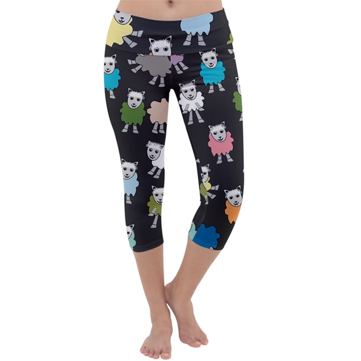 Sheep Cartoon Colorful Capri Yoga Leggings