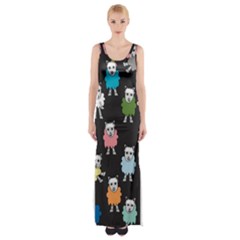 Sheep Cartoon Colorful Maxi Thigh Split Dress