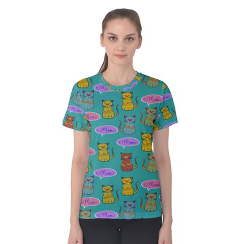 Meow Cat Pattern Women s Cotton Tee by Amaryn4rt