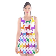 Colorful Horse Background Wallpaper Scoop Neck Skater Dress
