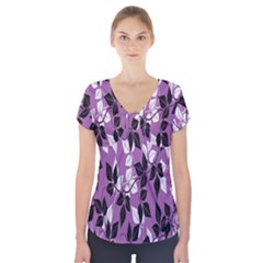 Floral Pattern Background Short Sleeve Front Detail Top by Amaryn4rt