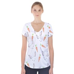 Rabbit Carrot Pattern Weft Step Short Sleeve Front Detail Top by Amaryn4rt