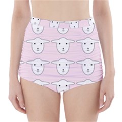 Sheep Wallpaper Pattern Pink High-waisted Bikini Bottoms by Amaryn4rt