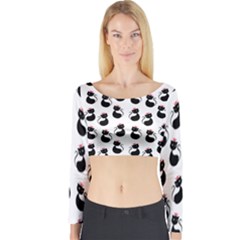 Cat Seamless Animal Pattern Long Sleeve Crop Top by Amaryn4rt